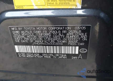 2006 Lexus Gs 300 z USA, uszkodzony, nr VIN JTHCH96S360003694